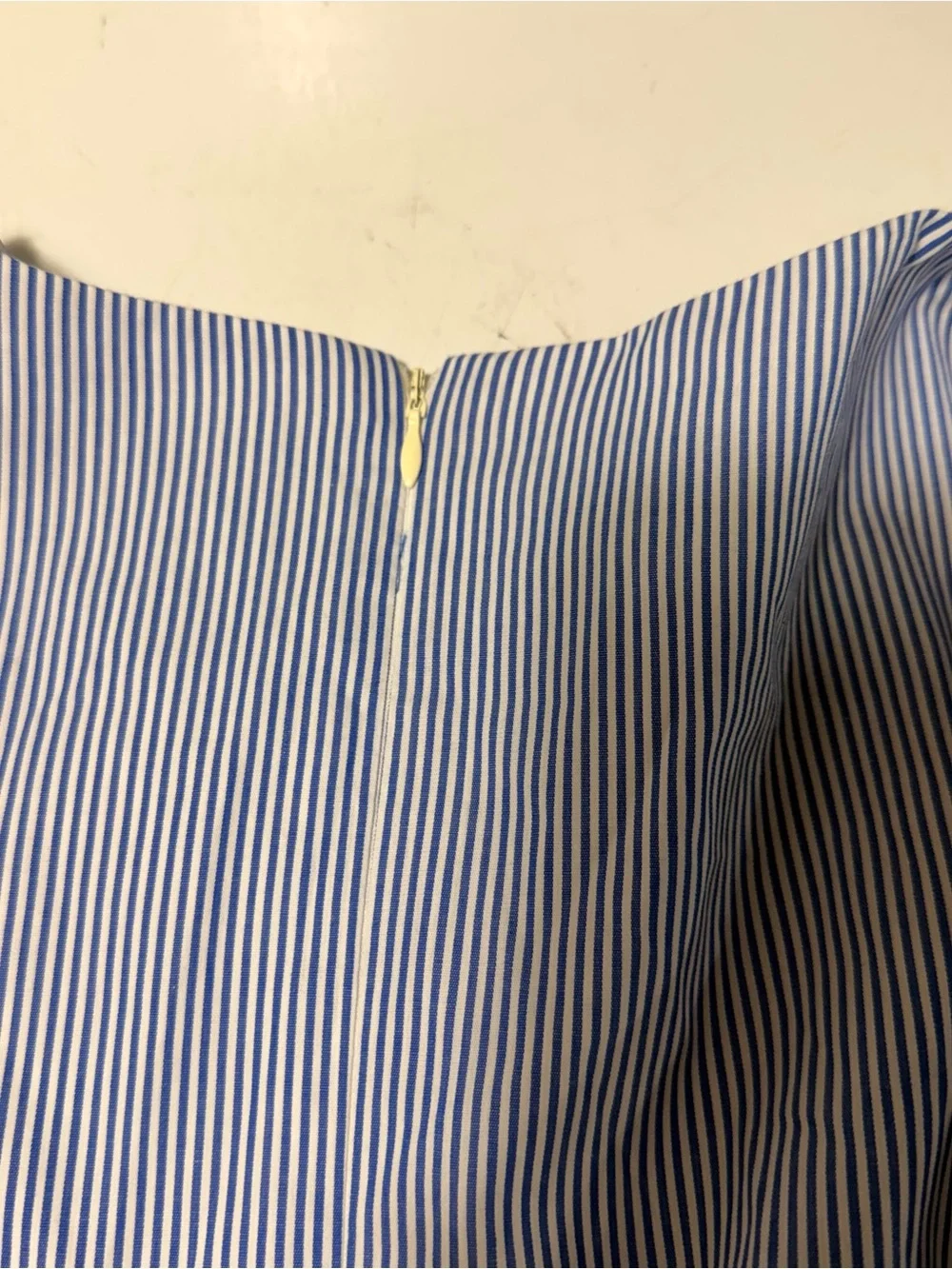 Chetta B Size 14 Blue/White Striped V-Neck A-Line Dress Red Tie Sash Zip